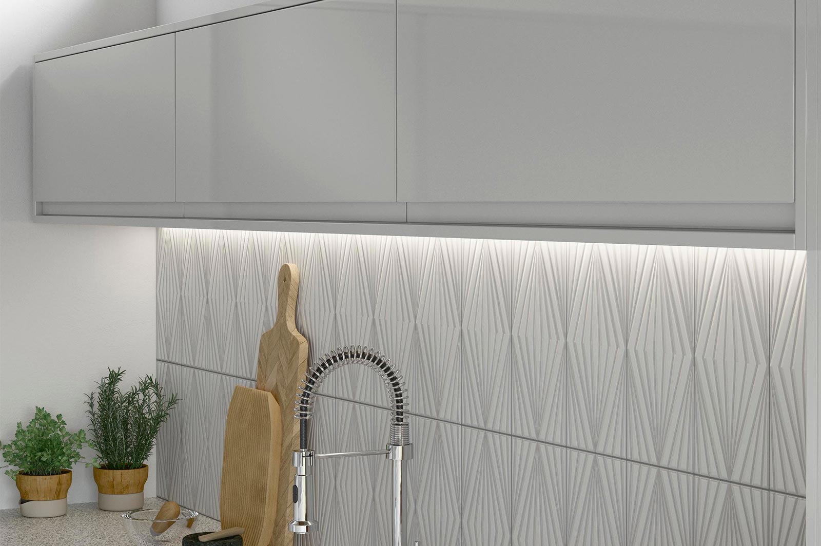 Strada Gloss Light Grey Wall Units - Fitted Kitchens Northampton